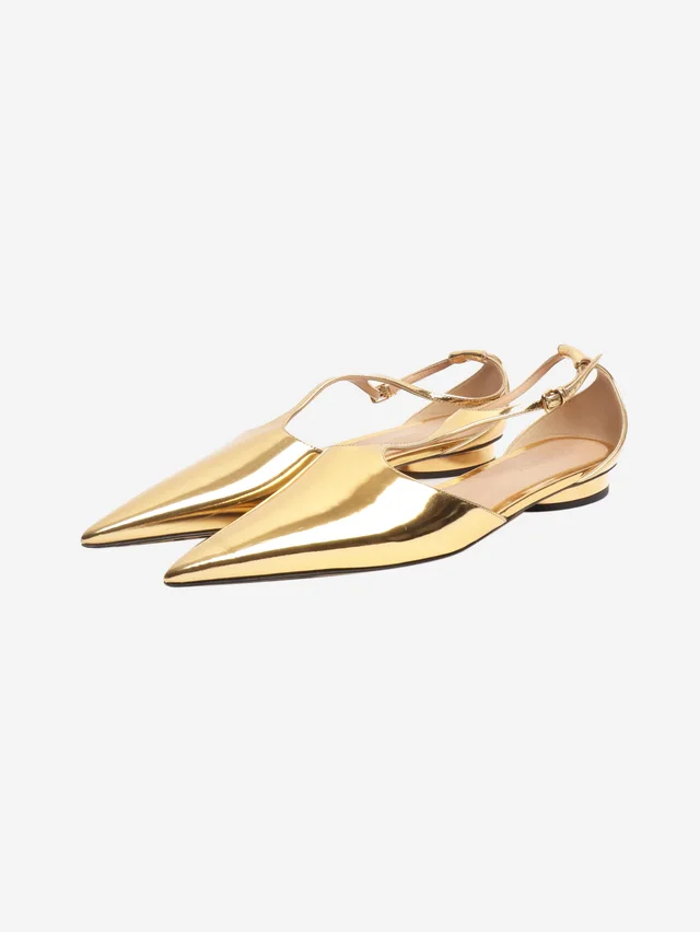 Bottega Veneta Gold Rocket T-Bar ballerina flats - size EU 38 in Gold Leather from Sign of the Times, photo 2 of 2
