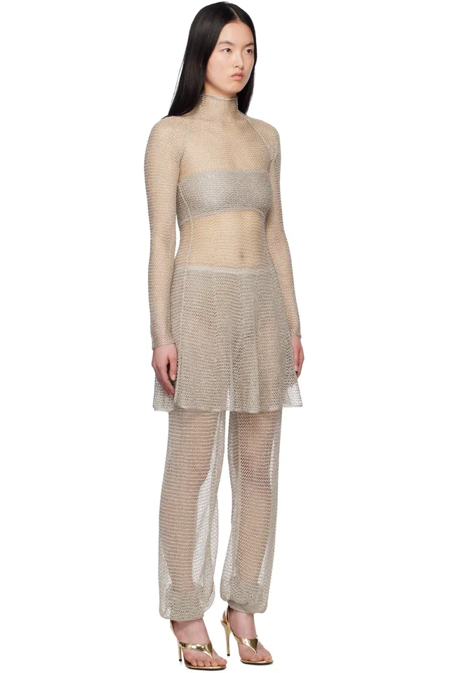 ALAÏA Silver Mesh Knit Midi Dress, photo 2 of 5 from SSENSE