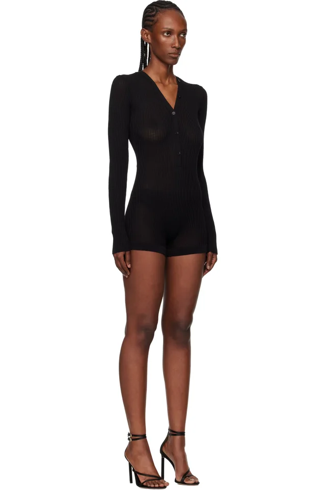 Mugler Black Knit Cotton Bodyshort, photo 2 of 4 from SSENSE