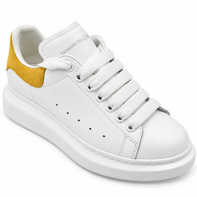Alexander McQueen White & Mustard Suede Oversized Sneakers in White Suede from Clotheshorse Anonymous