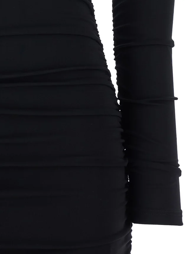 ELISABETTA FRANCHI Black Off Shoulder Dress with Ruffles in Stretch Viscose for Women in Black 95% Viscose 5% Elastane, photo 6 of 6 from Gaudenzi Boutique