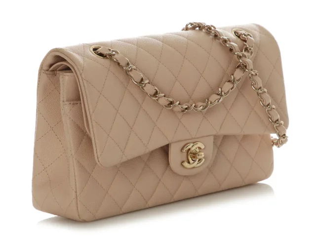 Chanel Medium/Large Beige Quilted Caviar Classic Double Flap in Beige Caviar leather from Ann's Fabulous Finds, photo 6 of 10