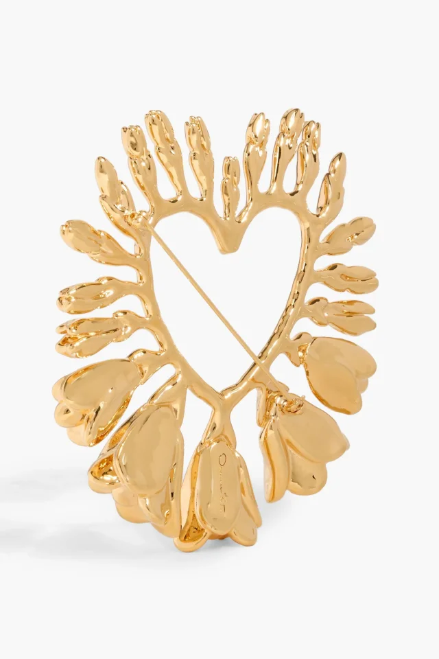 Oscar de la Renta Floral Heart Brooch in Metallic, photo 2 of 3 from THE OUTNET