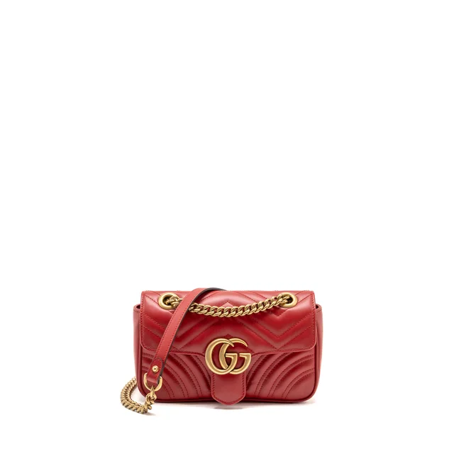 Gucci Small GG Marmont Shoulder Bag Calfskin Red Brushed GHW in Red Calfskin from EMIER