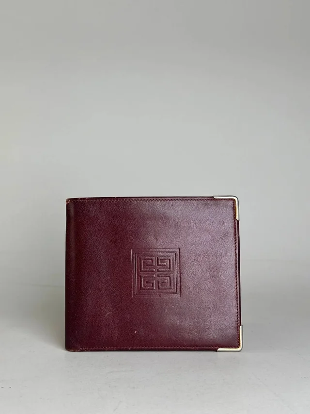 Givenchy Vintage Leather Wallet Burgundy Gold Corners in red Leather from Grailed