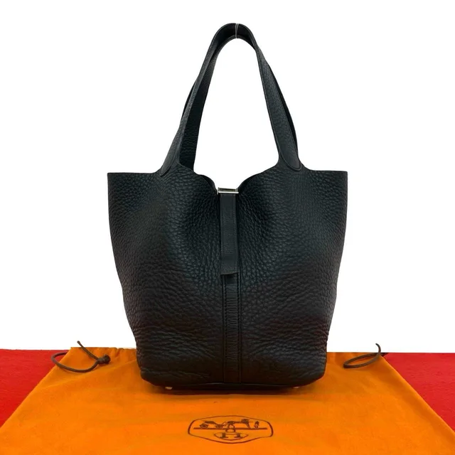 Hermès Picotin Lock MM Taurillon Clemence Leather Handbag Black in Black Clemence leather from The Reluxe
