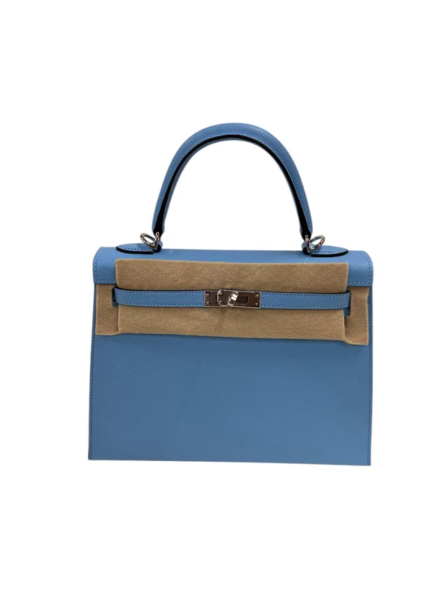 Hermès Kelly 25 Celeste Epsom PHW #K in Epsom leather from Luxury Promise