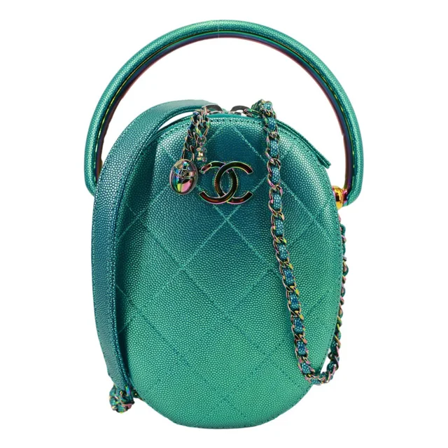 Chanel Metallic Oval Quilted Caviar Leather Camera Bag Turquoise in Blue Caviar leather from Dallas Designer Handbags