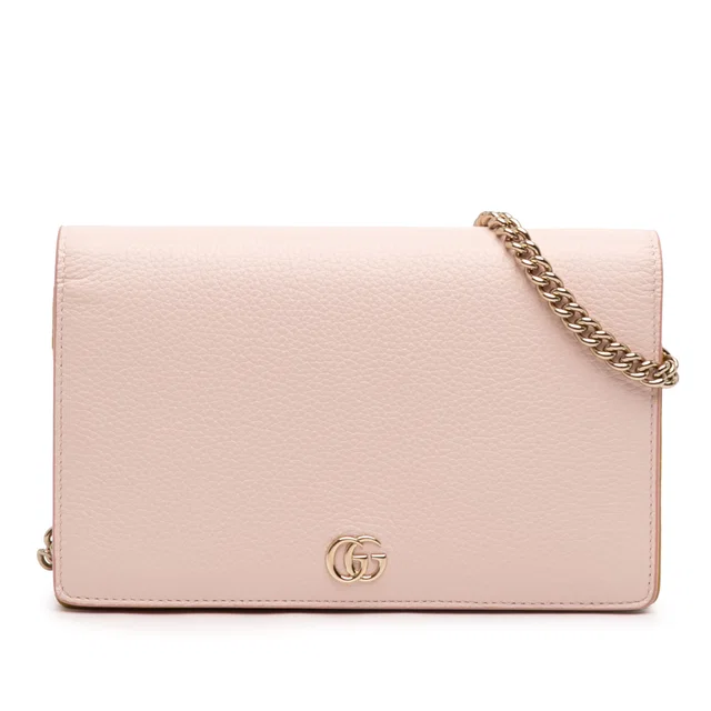 Pink Gucci GG Marmont Calfskin Wallet On Chain Crossbody Bag in Pink Calfskin from Designer Revival