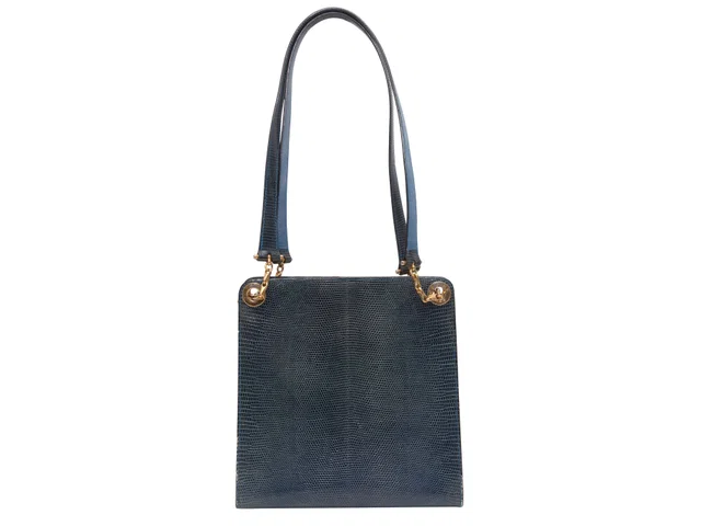 Vintage Blue Celine Lizard Skin Handbag in Blue Lizard from Designer Revival