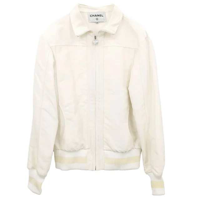 Chanel 2017-2018 Zip Up Jacket White #36 in White Silk from AMORE Vintage Tokyo