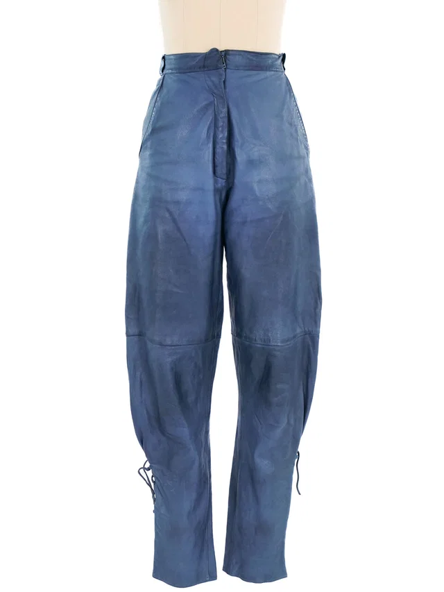 Versace Leather Lace Up Pants in Leather from Arcade Vintage