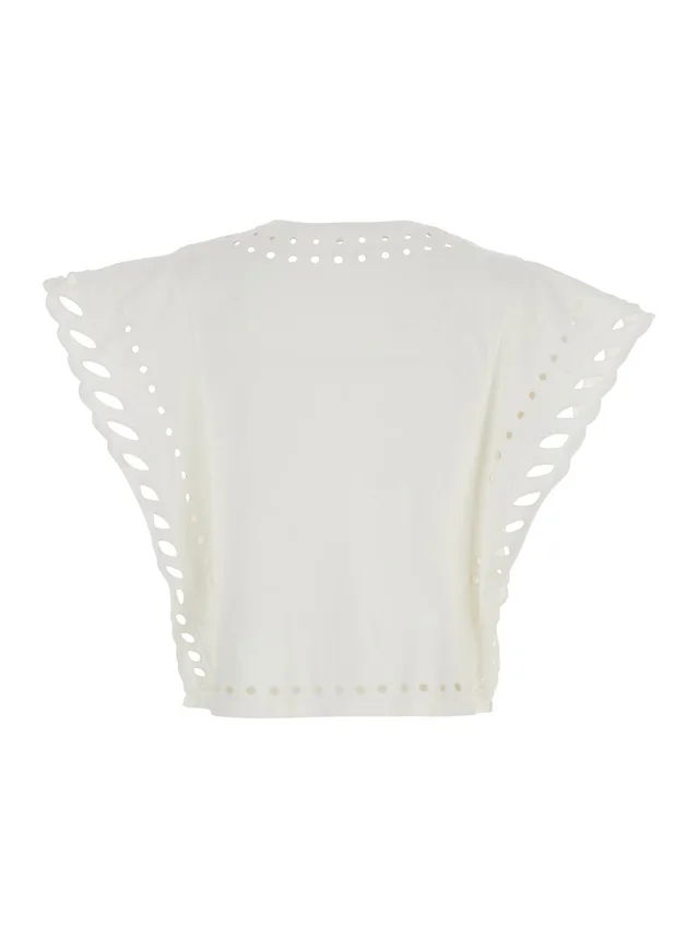 MARANT ETOILE Odyle' White Crew Neck Top with Cut-Out Details in Cotton for Women in White, photo 4 of 6 from Gaudenzi Boutique