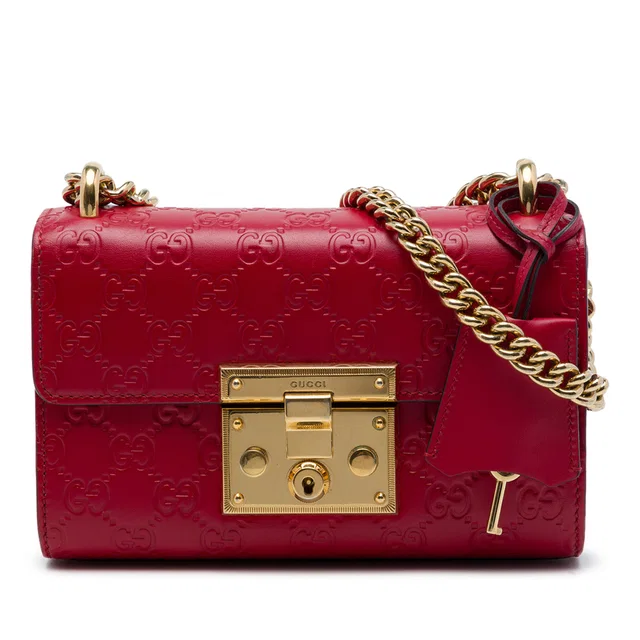 Red Gucci Small Guccissima Padlock Crossbody in Red Leather from Designer Revival