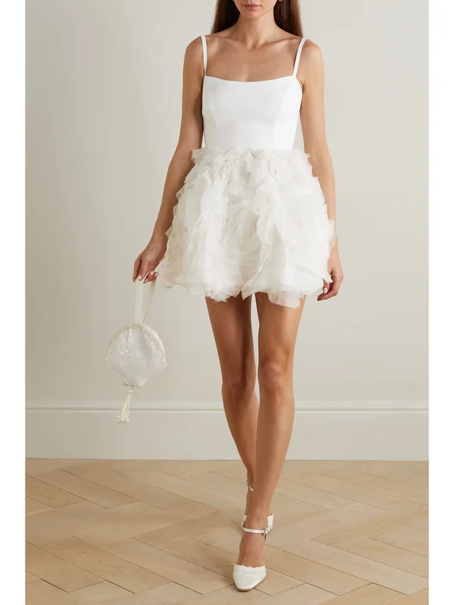 HALFPENNY LONDON Roxy satin-crepe and ruffled organza mini dress in White, photo 2 of 2 from NET-A-PORTER (Canada)