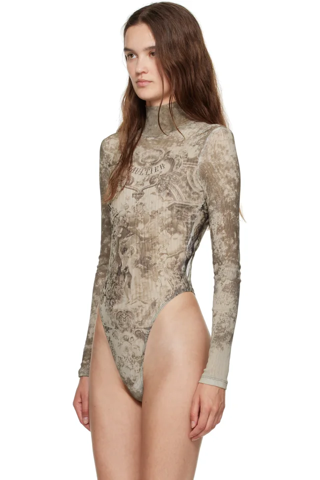 Jean Paul Gaultier Beige 'The Médaillon' Open Back Bodysuit, photo 4 of 5 from SSENSE