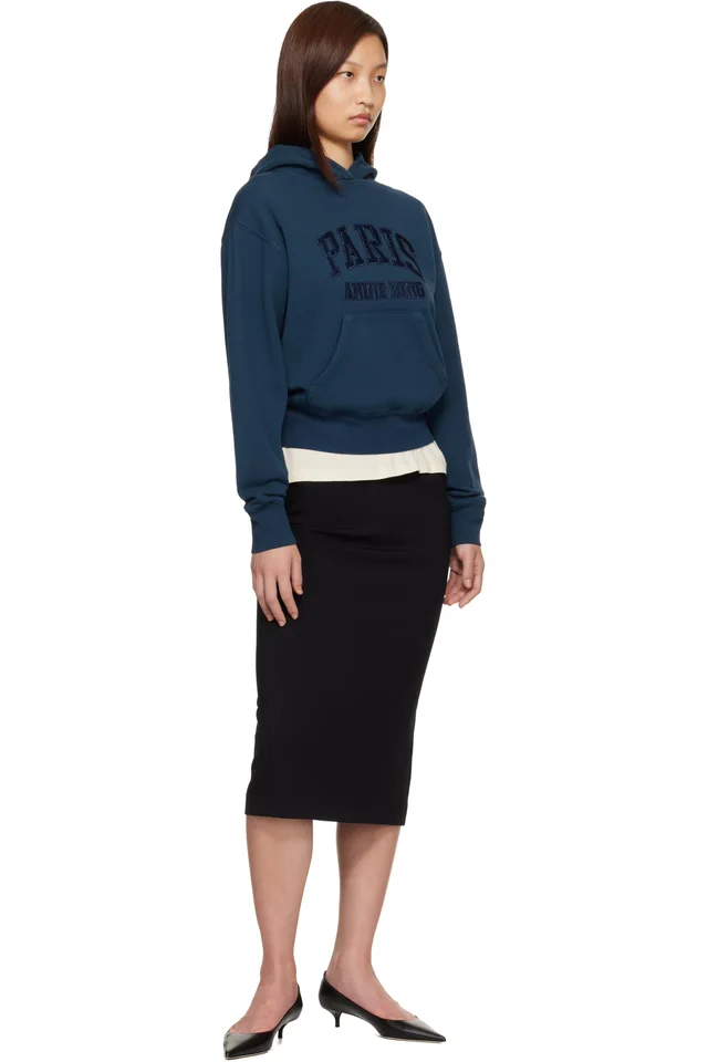 ANINE BING Navy Debbie Shrunken 'Paris' Hoodie, photo 4 of 4 from SSENSE