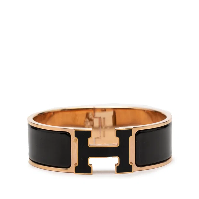 Black Hermès Wide Enamel Clic Clac H Bracelet GM in Black from Designer Revival