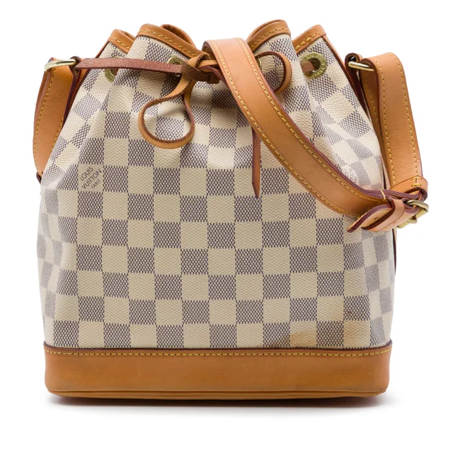 White Louis Vuitton Damier Azur Noe BB Bucket Bag in White Canvas from Designer Revival