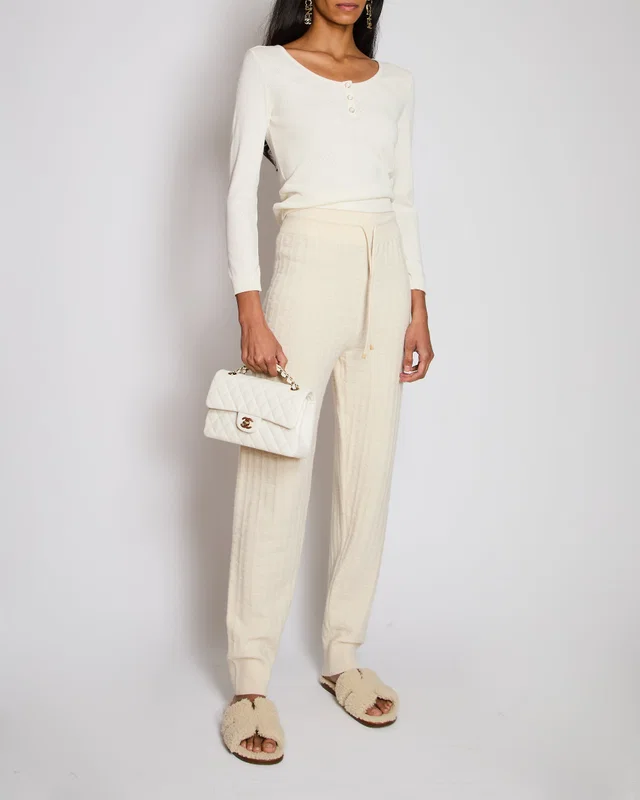 Hermès "H" Wool Jogging Pants In Blanc Naturel Size FR 40 (UK 12) in White Wool from Sellier