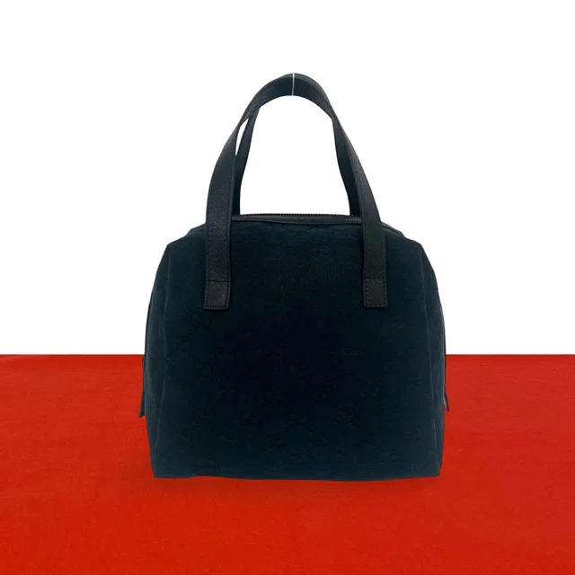 Gucci GG Pattern Canvas Leather Mini Boston Bag Tote Black in Black Canvas from The Reluxe