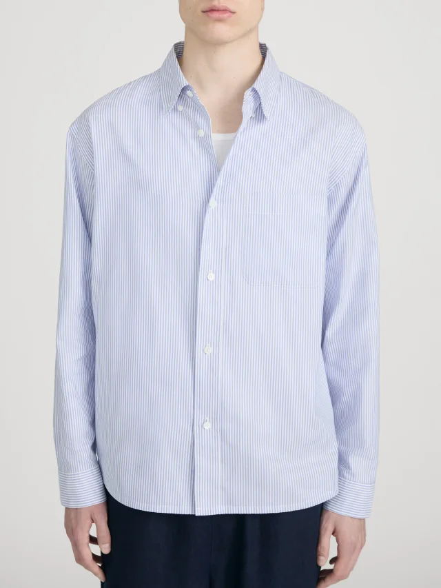 FRAME Oxford Shirt in BLUE STRIPE, photo 3 of 14 from FRAME