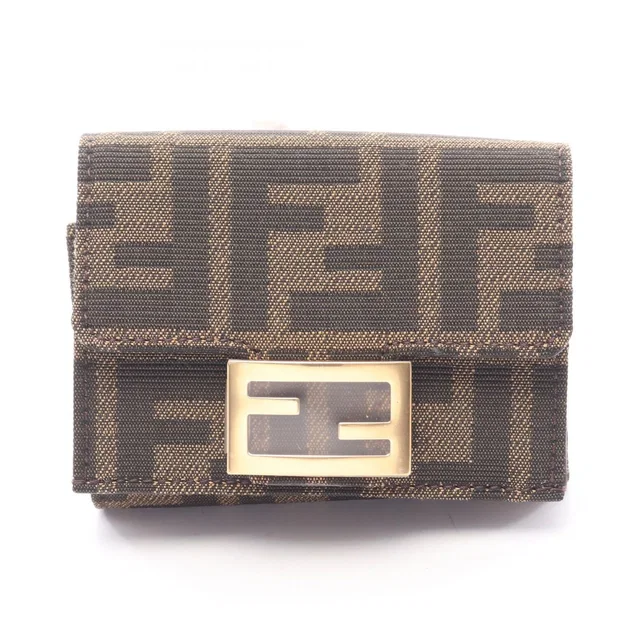 Fendi Trifold Wallet Baguette Zucca Brown Canvas Micro in Brown Canvas from The Reluxe