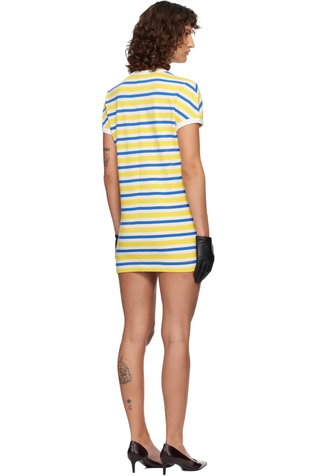 MM6 Maison Margiela Yellow & Blue Stripe Minidress, photo 3 of 4 from SSENSE