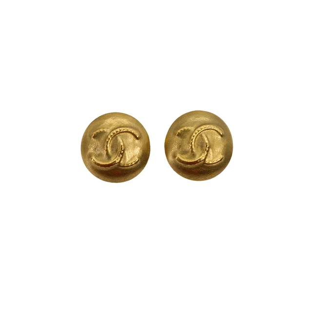 Chanel Vintage Earrings Round Cocomark Gold Accessory 95P in Gold from Luxury Promise