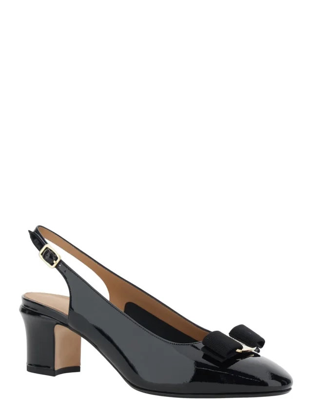 FERRAGAMO 'Vetty' Black Pumps with Logo Plate on the Front and Low Block Heel in Leather Woman in Black 100% Calf, photo 3 of 8 from Gaudenzi Boutique