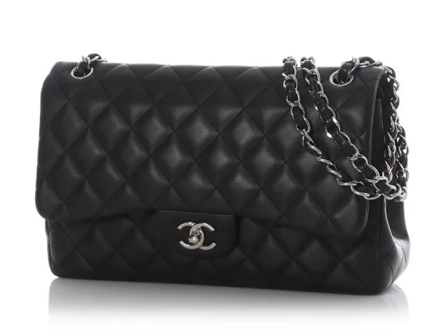 Chanel Jumbo Black Quilted Lambskin Classic Double Flap in Black Lambskin from Ann's Fabulous Finds, photo 3 of 10