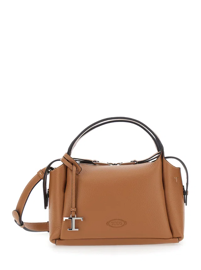 Tod's Calfskin Leather With T Plaque Shoulder Bag — Brown Calf in Brown Calfskin from HEWI