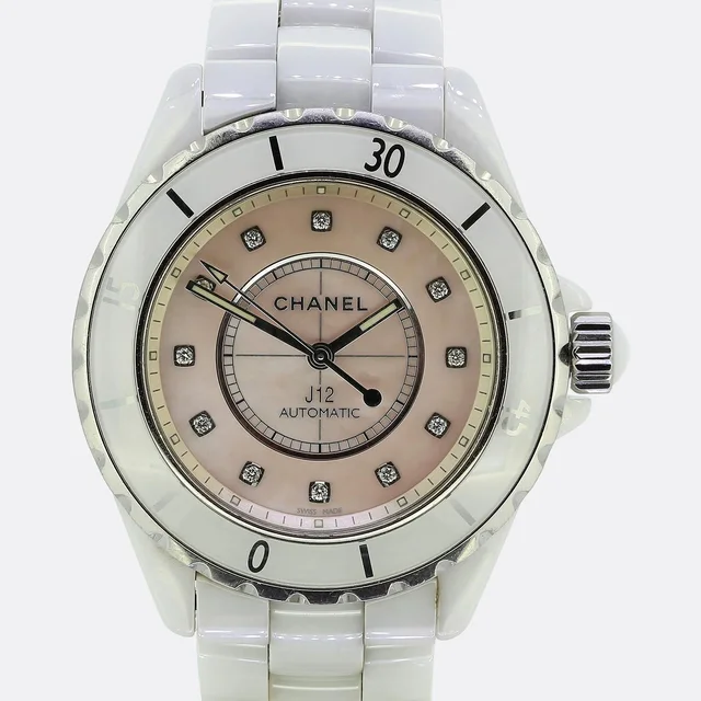 Chanel White Ceramic Pink Dial Automatic Ladies Wristwatch Ref.35606 in White Ceramic from The Vintage Jeweller