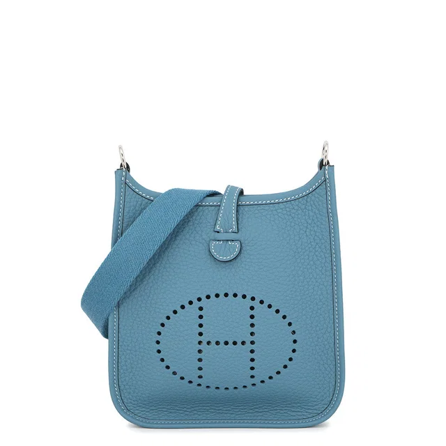 Hermès Evelyne Long New Blue Jean Taurillon Clemence Size TPM in Blue Clemence leather from GALLERY RARE