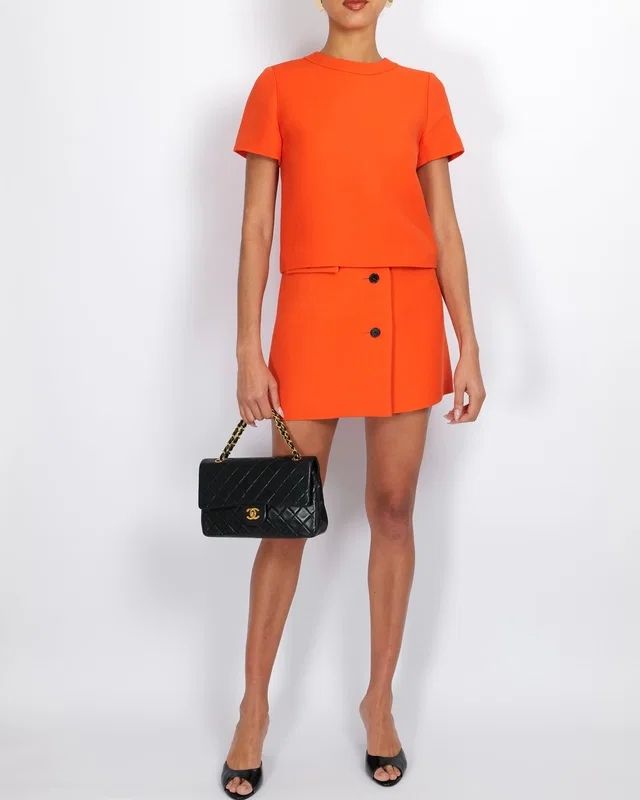 Dior Spring 2022 Runway Orange Wool Mini Skirt and Cropped Jacket Set with Pocket Details Size FR… in Orange Wool from Sellier