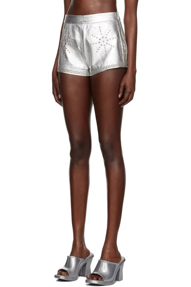 I'm Sorry by Petra Collins SSENSE Exclusive Silver Mimi Wade Edition Studded Leather Shorts, photo 4 of 5 from SSENSE