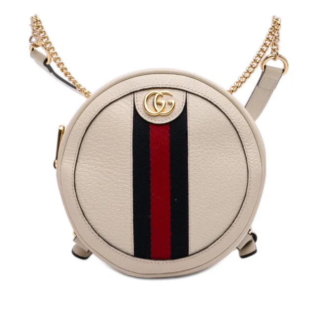 White Gucci Mini Leather Round Ophidia Backpack in White Leather from Designer Revival
