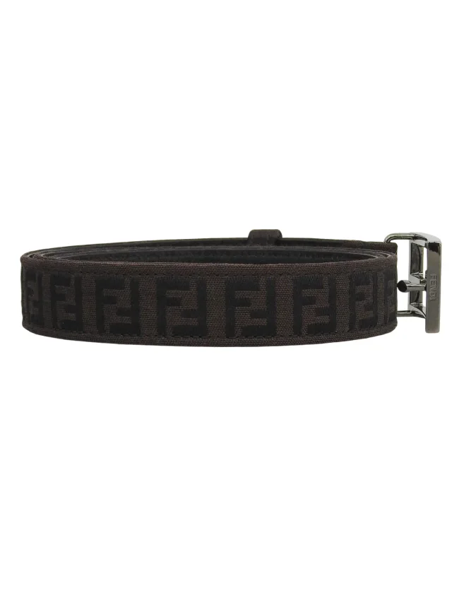 Fendi Zucchino Pattern Logo Buckle Belt Brown in Brown Canvas from VINTAGE QOO TOKYO, photo 3 of 8