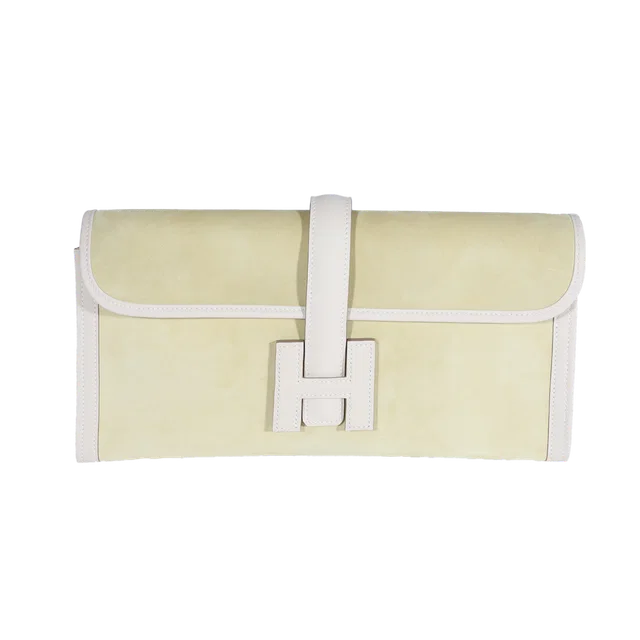 Hermès Mimosa Veau Doblis & Craie Swift Jige Elan 29 Green Suede Handbag in White Swift leather from HEWI