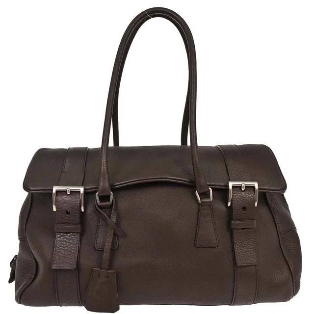 Prada Dark Brown Leather Handbag in Brown Leather from AMORE Vintage Tokyo