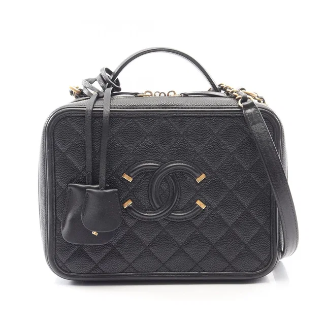 Chanel Shoulder Bag CC Filigree Quilted Vanity 2-Way Black Caviar Leather CC in Black Caviar leather from The Reluxe