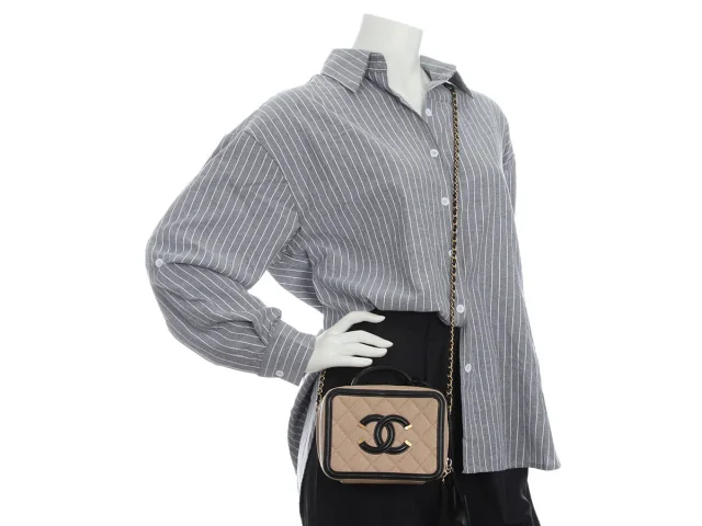 Chanel Small Beige and Black Quilted Caviar Filigree Bag in Black Caviar leather from Ann's Fabulous Finds, photo 9 of 9