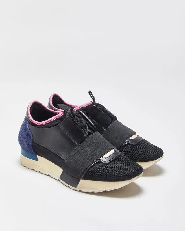 Balenciaga Women's Black/Navy Race Runner Trainers - UK3 in Black from Rokit Vintage
