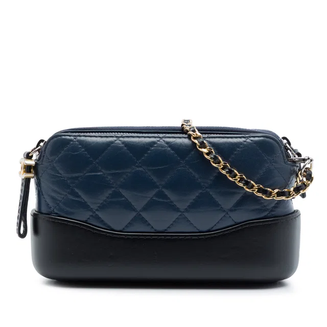 Blue Chanel Bicolor Aged Calfskin Gabrielle Double Zip Clutch with Chain Crossbody Bag in Blue Calfskin from Designer Revival
