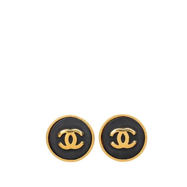 Gold Chanel CC Gold Plated and Resin Round Clip On Earrings in Gold Resin from Designer Revival, photo 1 of 1