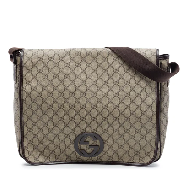 Beige Gucci Large GG Supreme Interlocking G Messenger Bag in Beige Coated canvas from Designer Revival
