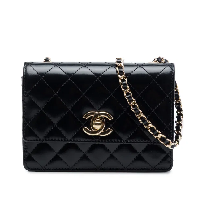 Black Chanel Micro CC Quilted Shiny Calfskin Single Flap Crossbody Bag in Black Calfskin from Designer Revival