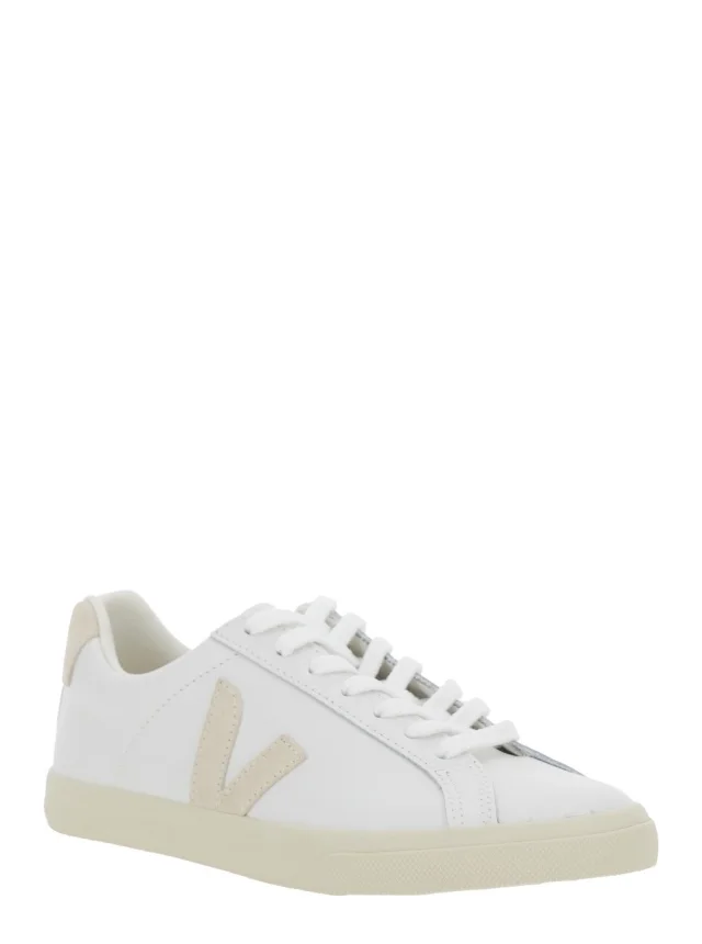 Veja Low Sneakers 'Esplar' White with Logo Detail on the Side and Logo Lettering on the Heel in Unisex Leather in White 100% Leather, photo 3 of 8 from Gaudenzi Boutique