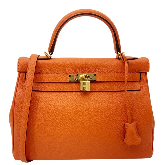 Hermès Kelly 28 Clemence Leather Shoulder Bag Orange in Orange Clemence leather from Dallas Designer Handbags
