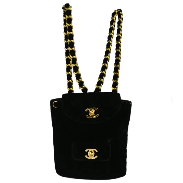 Chanel 1994-1996 Black Velvet Small Duma Backpack in Black Velvet from AMORE Vintage Tokyo
